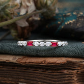 2 Prong Unique Ruby Wedding Band Half Eternity Stacking Ring